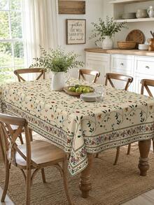 1pc Vintage Wildflower Floral Polyester Tablecloth, Country Farmhouse Rectangular Dining Tablecloth, Bohemian Country Style Kitchen Dining Room Home Decor - M - View 4