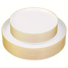 7.5 Inch/10.25 Inch Gold Rim Dinner Plates, Elegant Dessert/Pasta/Pizza/Cake/Salad Plates, Reusable And Easy To Clean, Suitable For Weddings, Birthdays, Valentine's Day, Outdoor Parties And Daily Use - Perfect For Formal And Informal Event Planners, Home Goods, Holiday Supplies, Modern Decor - A - View 5