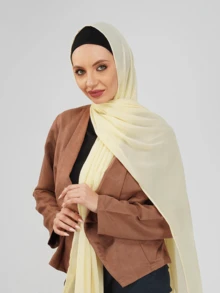 1pc Solid Color Basic Headscarf, Middle Eastern Style, Made Of Breathable Chiffon Fabric, Lightweight And Comfortable, Suitable For Long-Term Wear, Suitable For All Seasons - Lemon Yellow - View 2