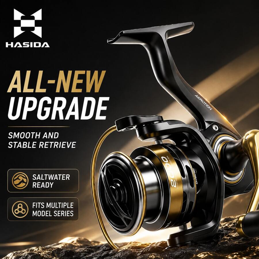 HASIDA X1 Rotating Fishing Reel, All-Metal Slanted Spool, Interchangeable Left/Right Handle, Long-Distance Casting, Universal Micro Fish Reel - Gold - View 1