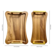 1pc Rectangular Tray With Handle, Wooden Serving Tray, Multi‑Functional Kitchen Accessory For Dessert Fruit Tea Coffee Snacks, For Living Room Bedroom Camping, Christmas Halloween Valentine's Day Holiday Gift - View 3