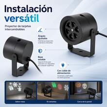 Proyector LED de Luces Navideñas y Halloween con 4 Tarjetas Intercambiables, Luz Decorativa de Proyección Multicolor hasta 10m con Ángulo Ajustable para Interiores, Sala, Fiestas y Fachadas, Conector Eléctrico Enchufable con Base Estable - Tipo de Enchufe A USA (110-127V) - Ver 3