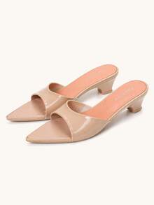 Women's Pointed Toe Mule Heels, Camel Low Block Heel Sandals, Stylish Versatile Casual Shoes - Camel - View 3