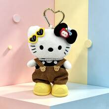 1pc Sanrio Hello Kitty Plush Bag Charm, Cute Fashion Glasses Doll Pendant With Corduroy Overalls, Adorable Cartoon Handbag Backpack Wallet Decoration, Soft Filled Collectible, Birthday Gift For Women And Girls, Multiple Colors - Multicolor - View 13