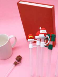 12/6/1pc Christmas Themed Straw Caps, 10mm Reusable Dust-Proof Straw Caps, Cute Snowman, Christmas Tree And Reindeer Patterns, Suitable For Daily Office, Home And Travel, Also An Excellent Christmas Gift - Gold - View 6