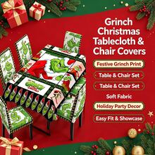 The Grinch The 4pcs Green Monster Themed Christmas Tablecloth And Chair Cover Set; Christmas Decoration, Perfect For Parties And Birthdays, Party Decor Supplies - Multicolor - View 4