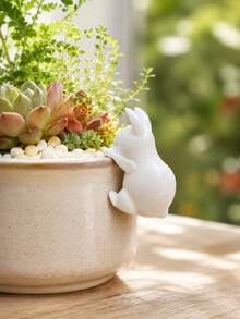 Rabbit Pot Hanger Figurine,Resin Rabbit Statue For Flower Pot Edge,Animal Garden Ornament,Waterproof Rabbit Figure For Patio Yard Balcony Plant Pot Decor,Home Outdoor Lawn Decoration Ornament,Poolside Backyard Garden Landscape Accessory - Wall-mounted White Rabbit - View 7