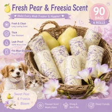 6 Rolls (90 Bags) Pet Waste Bags - Thick & Leak-Proof, Fresh Pear And Freesia Scent, Butterfly And Dog Pattern, Suitable For Pet Cleaning And Outdoor Use, Essential For Dogs And Cats - View 2