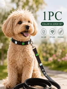 1pc Leather Pet Collar, Luxury Emerald & AB Rhinestone Cat Dog Collar, Adjustable Buckle Shiny Neck Collar, Suitable For Small And Medium Pets Party Photo Decoration - Multicolor - View 4
