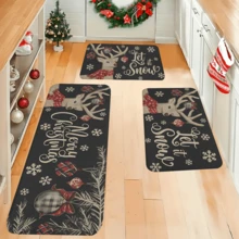 1/2/3pcs Christmas Theme Kitchen Rug, Flannel Kitchen Mat, Soft Comfortable Absorbent Non-Slip Machine Washable With Non-Slip Backing, Suitable For Multiple Scenes: Entryway, Living Room, Bedroom, Kitchen, Dining Room, Bathroom, Laundry Room, Hallway, Christmas Holiday Home Decor - Multicolor - View 4