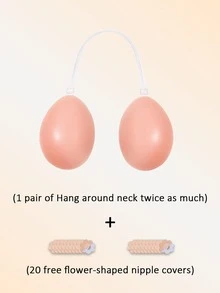 1pc Seamless Cup Bra, (Includes 20pcs Floral Nipple Covers) Off-Shoulder Exposed Cup Design, Transparent Adjustable Straps, Invisible Lingerie, Self-Adhesive Top, Sleeveless Backless Design, Lightweight Invisible, Smooth Touch, Daily Essential - Multi-color - View 9