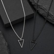 Men's Inverted Triangle Pendant Necklace, Stainless Steel Chain Necklace - Style 8 - View 3
