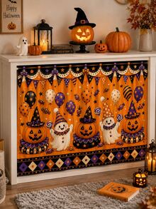 1pc-Halloween Multipurpose Decorative Curtain, Pumpkin Ghost Balloon Candy Party Print, Home Storage Cover & Holiday Decor - Multicolor - View 4