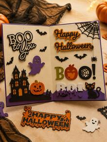 1pc Halloween Text Metal Cutting Die, Happy Halloween Letter Die Cut, DIY Paper Craft Card Template, Suitable For Scrapbooking, Embossing And Decorative Crafts - Halloween Decor - View 3