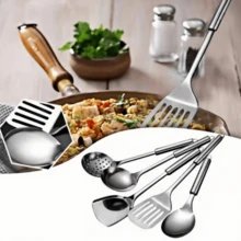 5pcs Stainless Steel Spatula, Soup Ladle, Strainer, Stir-Fry Spoon Set, Cooking Utensils Set, Suitable For Home Stir-Frying, Soup Making, Noodle Scooping, Frying, Cooking, Kitchen Cooking, For Housewives, Cooking Enthusiasts, Renters, Kitchen Cookware, Thickened Stainless Steel Long Handle, Heat-Resistant, Easy To Clean, Durable, Thanksgiving, Christmas, Family Gathering Kitchen Utensils - Multicolor - View 8