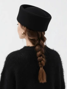 Black Vintage Wool Beret - Autumn Winter Elegant Retro French Style Plain Top Hat - Black - View 2