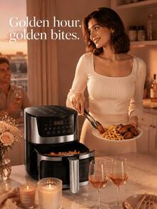 SMEG is gems Digital Visual Air Fryer, Touch Screen Multi-Preset Air Fryer With Viewing Window, Home Use, Transparent Observation Window Allows Monitoring Cooking Progress Without Removing The Fry Basket - Silver - View 6