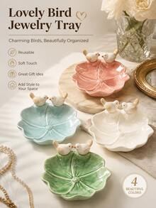 1pc Creative Bird Ceramic Tray, Elegant Lotus Shaped Decorative Dish, Fashionable Multi-Functional Jewelry, Small Accessories, Dessert And Snack Storage Plate, Suitable For Vanity, Coffee Table, Living Room Home Desktop Decor - Multicolor - View 3