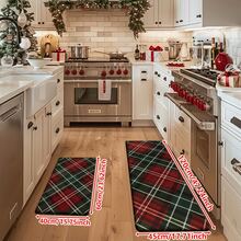 1/2/3pcs Christmas Theme Kitchen Rug, Flannel Kitchen Rug Red & Green Plaid Christmas Style, Comfortable Soft Absorbent Non-Slip, Machine Washable With Non-Slip Backing, Multi-Functional Home Mat Suitable For Doorway, Living Room, Bedroom, Kitchen, Dining Room, Bathroom, Laundry Room, Patio, Entryway, Holiday Home Decor - Multicolor - View 16