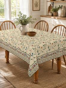 1pc Vintage Wildflower Floral Polyester Tablecloth, Country Farmhouse Rectangular Dining Tablecloth, Bohemian Country Style Kitchen Dining Room Home Decor - M - View 6