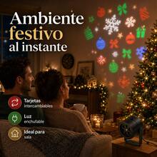 Proyector LED de Luces Navideñas y Halloween con 4 Tarjetas Intercambiables, Luz Decorativa de Proyección Multicolor hasta 10m con Ángulo Ajustable para Interiores, Sala, Fiestas y Fachadas, Conector Eléctrico Enchufable con Base Estable - Tipo de Enchufe A USA (110-127V) - Ver 6
