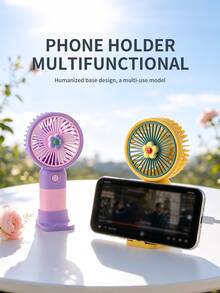 AOYI 可充電手持風扇，便攜式迷你個人夏季風扇，配備 300mAh USB 可充電電池，1 段風速，可拆卸底座的個人桌面風扇，旅行與度假必備，適用於居家、辦公室、學校、戶外 - 小花綠色 - 查看 3