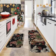 1/2/3pcs Christmas Theme Kitchen Rug, Flannel Kitchen Mat, Soft Comfortable Absorbent Non-Slip Machine Washable With Non-Slip Backing, Suitable For Multiple Scenes: Entrance, Living Room, Bedroom, Kitchen, Dining Room, Bathroom, Laundry Room, Hallway, Christmas Holiday Home Decor Floor Mat - Multicolor - View 2