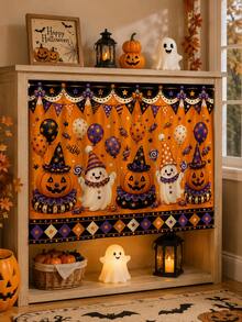 1pc-Halloween Multipurpose Decorative Curtain, Pumpkin Ghost Balloon Candy Party Print, Home Storage Cover & Holiday Decor - Multicolor - View 5