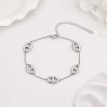 1pc Simple Fashion Golden/Silvery Stainless Steel Pig Nose Chain Bracelet For Women - Pig Nose Bracelet - View 5
