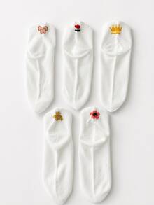 5pairs Butterfly & Floral Pattern Invisible Socks - White - View 2