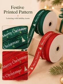 Classic Holiday Polyester Satin Ribbon, Printed With Merry Christmas Letters, Christmas Tree And Snowflake Patterns, Red And Green Decorative Gift Wrapping Ribbon, Suitable For Gift Wrapping, DIY Bow Making, Handmade Projects, Wreath Decoration, Holiday Parties And Winter Celebrations - One Size - View 7