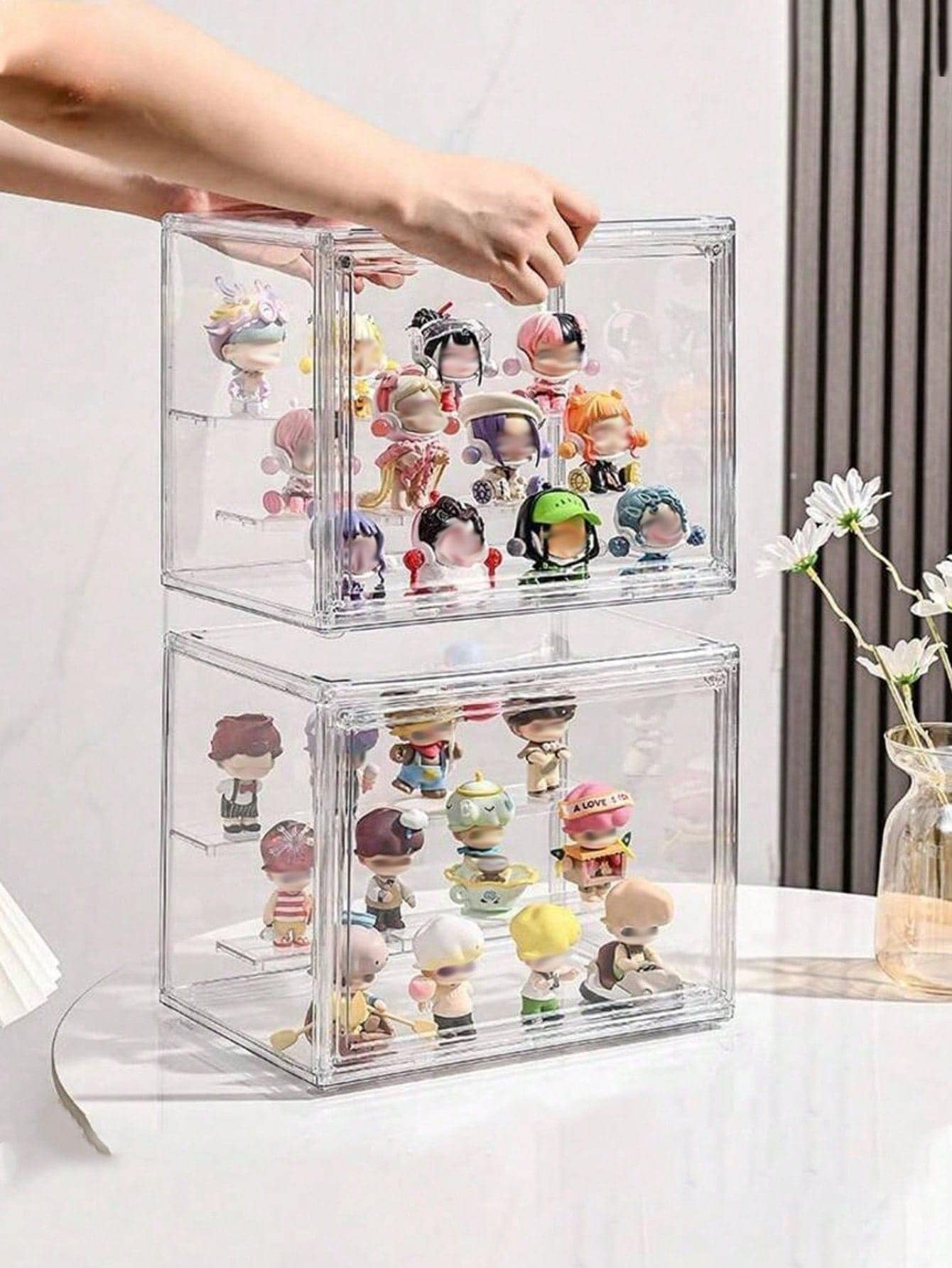 Figure Display Stand Waterproof Clear Display Case Removable Acrylic Storage Organizers Box For Action Figure For Collectibles Home Accessories Apartment Essential Office Hotel Desktop Decoration Back To School Use Holiday Essentials