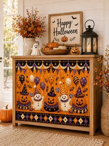 1pc-Halloween Multipurpose Decorative Curtain, Pumpkin Ghost Balloon Candy Party Print, Home Storage Cover & Holiday Decor - Multicolor - View 10