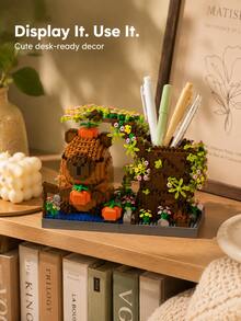 1314PCS 18CM ABS Capybara Small Particle Building Blocks Pen Holder, Forest Garden Tree Stump Vine Flower Design DIY Assembly Desktop Stationery Storage Ornament, Suitable For Desk Office Birthday Gift - Multicolor - View 6