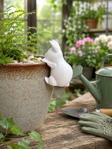 Rabbit Pot Hanger Figurine,Resin Rabbit Statue For Flower Pot Edge,Animal Garden Ornament,Waterproof Rabbit Figure For Patio Yard Balcony Plant Pot Decor,Home Outdoor Lawn Decoration Ornament,Poolside Backyard Garden Landscape Accessory - Wall-mounted White Rabbit - View 9