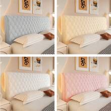 Hexagon Pattern Quilted Soft Bread-Shaped Headboard Cover, Thick Solid Color Dust-Proof Protective Bedding Accessory, All-Season Use, Fixed Back Adhesive, Elastic Stretchable, Removable - Pink - View 4