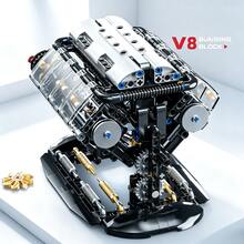 V8 Engine Building Block Set, V8 Mechanical Model Assembly Toy, Black & Silver Tech Style Car Engine Structure Design, With Transparent Cylinder, Piston And Exhaust Details, DIY Engineering Model, Desktop Decoration, Collectible Display Gift - Multicolor - View 8