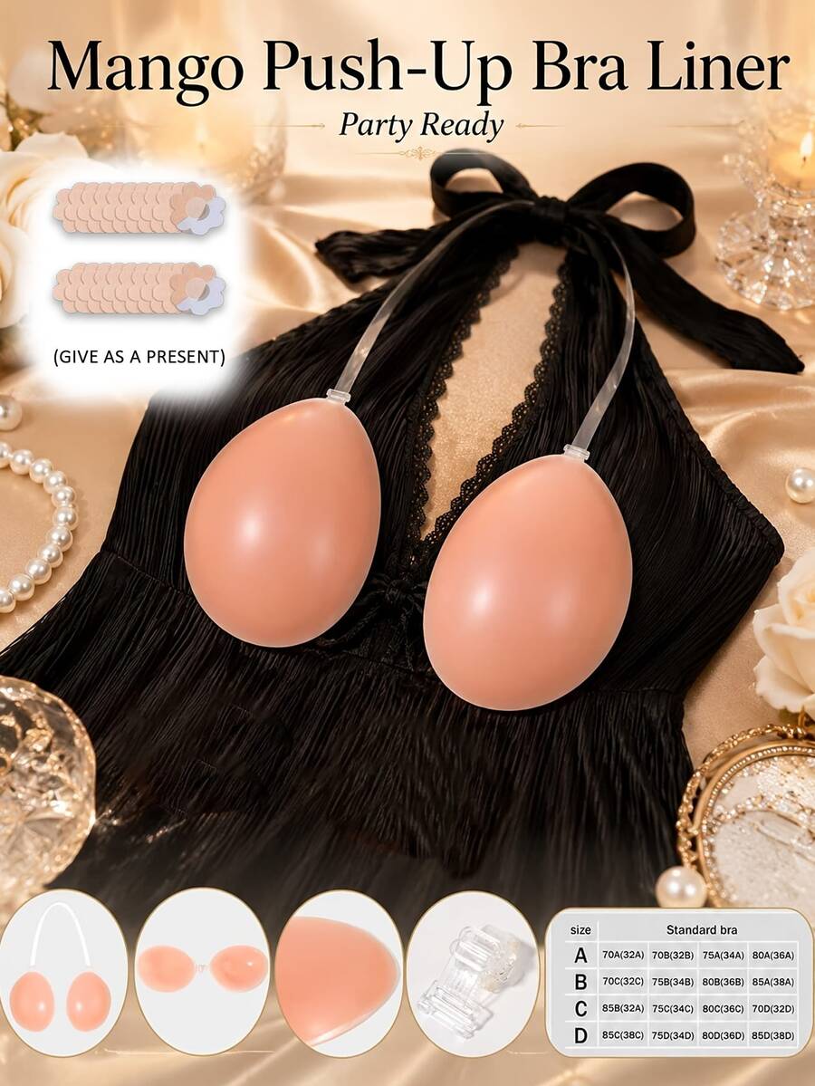 1pc Seamless Cup Bra, (Includes 20pcs Floral Nipple Covers) Off-Shoulder Exposed Cup Design, Transparent Adjustable Straps, Invisible Lingerie, Self-Adhesive Top, Sleeveless Backless Design, Lightweight Invisible, Smooth Touch, Daily Essential - Multi-color - View 1