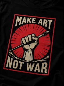 Men's Vintage Graphic T-Shirt, Retro Print Streetwear Tee, Local Warehouse Stock Make Art Not War / Unisex Casual T-Shirt / Short Sleeve Round Neck Te - Black - View 5