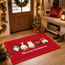 1pc Christmas Cat Pattern Printed Faux Cashmere Kitchen Mat, Christmas, Can Be Used As Christmas Gift, Christmas Decoration, Absorbent Kitchen Floor Mat, Kitchen Rug, Long Strip Foot Mat, Sink Front Mat, Suitable For Kitchen, Bathroom, Entryway, Hallway, Laundry Room And Home Decor - Multicolor - View 2