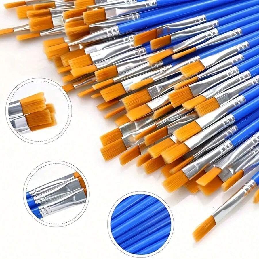 50Pcs Nylon Pointed Tip & Flat Tip Paint Brushes, Suitable For Gouache, Watercolor, Acrylic Paint, Art Painting, Small Paint Brushes, Line Drawing, Outlining, Doodling - Sets - View 1
