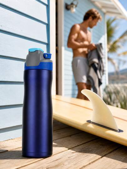 Contigo Autoseal Stainless Steel Travel Mug, 20 Oz (590ml), Spill‑Proof Push Button Lid, Vacuum Insulated Water Bottle For Car Student Office, Blue