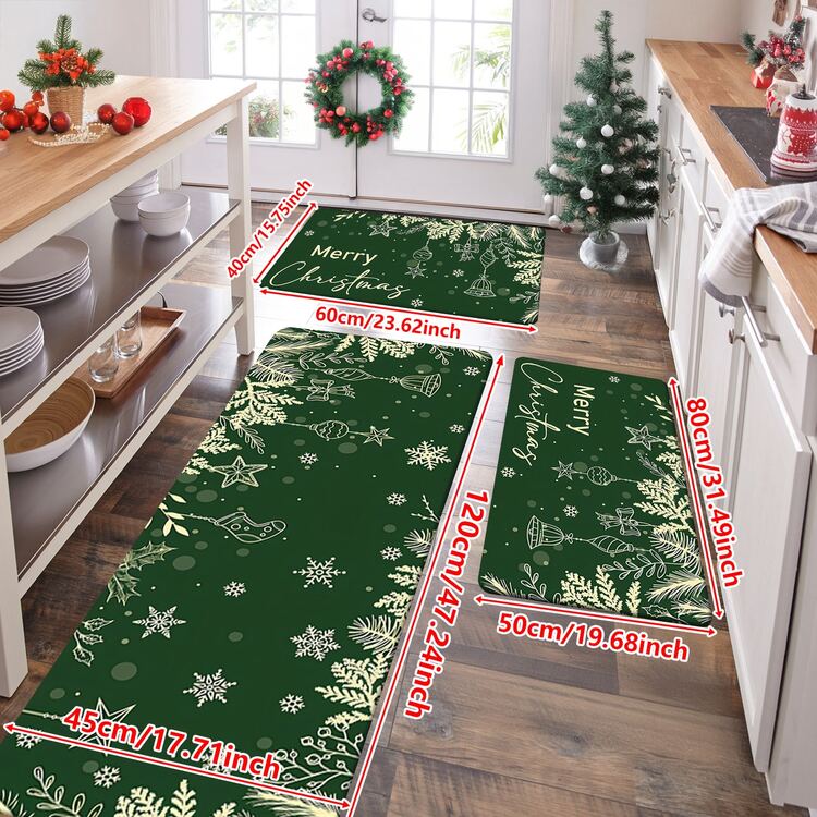 1/2/3pcs Christmas Theme Kitchen Rug, Flannel Kitchen Rug Comfortable Soft Absorbent Non-Slip Machine Washable With Anti-Slip Backing Multi-Functional Home Floor Mat Suitable For Doorway Living Room Patio Bedroom Kitchen Dining Room Laundry Room Bathroom Entryway Entrance Mat Holiday Christmas Decor - Multicolor - View 12