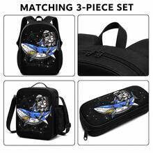 Boys' Astronaut Riding Space Shark Print 3 PiecesBackpack Set, Includes Matching Lunch Bag And Pencil Case, Black Zipper Design, With Adjustable Shoulder Straps, Top Handle And Side Mesh Pockets, Suitable For School, Travel And Daily Use - ASTRONAUT-8 - View 11