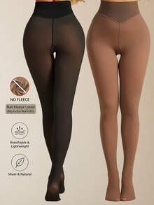 1 Pair Women's High Waist Sheer Pantyhose, Suitable For Spring, Summer And Autumn 15-25°C, Seamless Crotch Design, Elastic Full Length Leggings - Multicolor - View 2