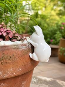 Rabbit Pot Hanger Figurine,Resin Rabbit Statue For Flower Pot Edge,Animal Garden Ornament,Waterproof Rabbit Figure For Patio Yard Balcony Plant Pot Decor,Home Outdoor Lawn Decoration Ornament,Poolside Backyard Garden Landscape Accessory - Wall-mounted White Rabbit - View 11