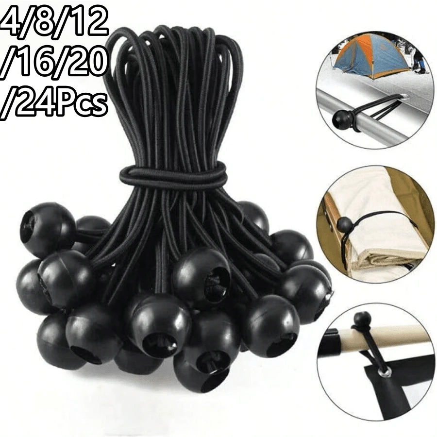 4/8/12/16/20/24Pcs Durable Flexible Heavy Duty Black Nylon Elastic Rope, Used For Tent Stakes, Camping Gear And Outdoor Equipment, For Secure Fastening, Camping Essential, Functional Design, Craft Rope