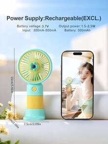 AOYI 可充電手持風扇，便攜式迷你個人夏季風扇，配備 300mAh USB 可充電電池，1 段風速，可拆卸底座的個人桌面風扇，旅行與度假必備，適用於居家、辦公室、學校、戶外 - 小花綠色 - 查看 9
