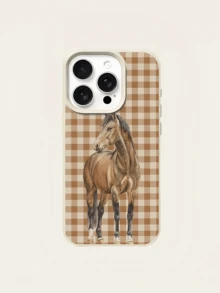 1件白色棕色格紋馬匹圖案極簡全包覆TPU防震手機殼，適用於Apple 18 17 16 15 14 13 12 11 Pro Max Air及系列 - 彩色 - 查看 4