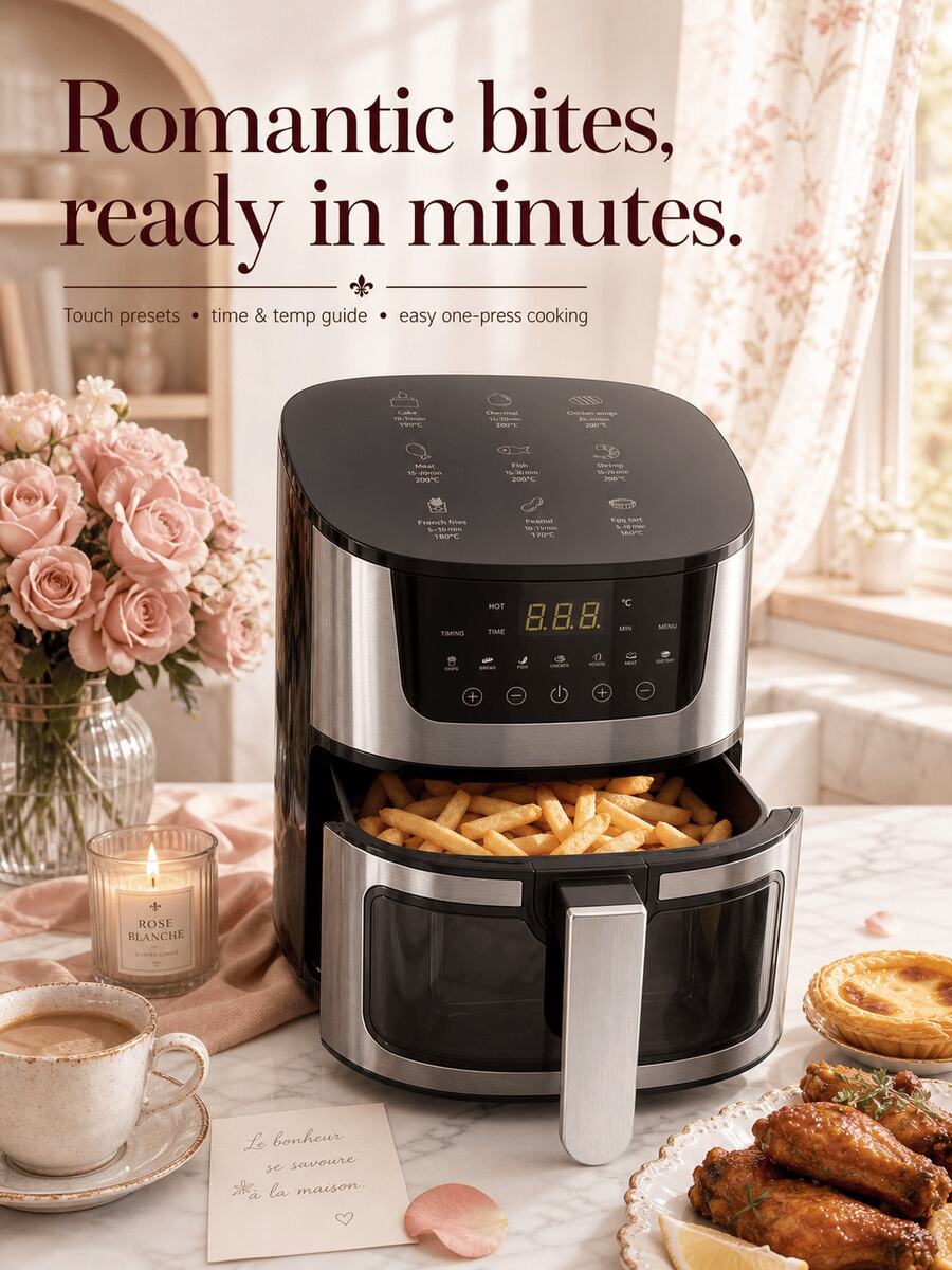 SMEGGEMS 4.5L Air Fryer, 1400W With Viewing Window, 7 Cooking Presets, Digital Touch Controls, 80-200°C Adjustable Temperature And 1-60 Minute Timer - Silver - View 1